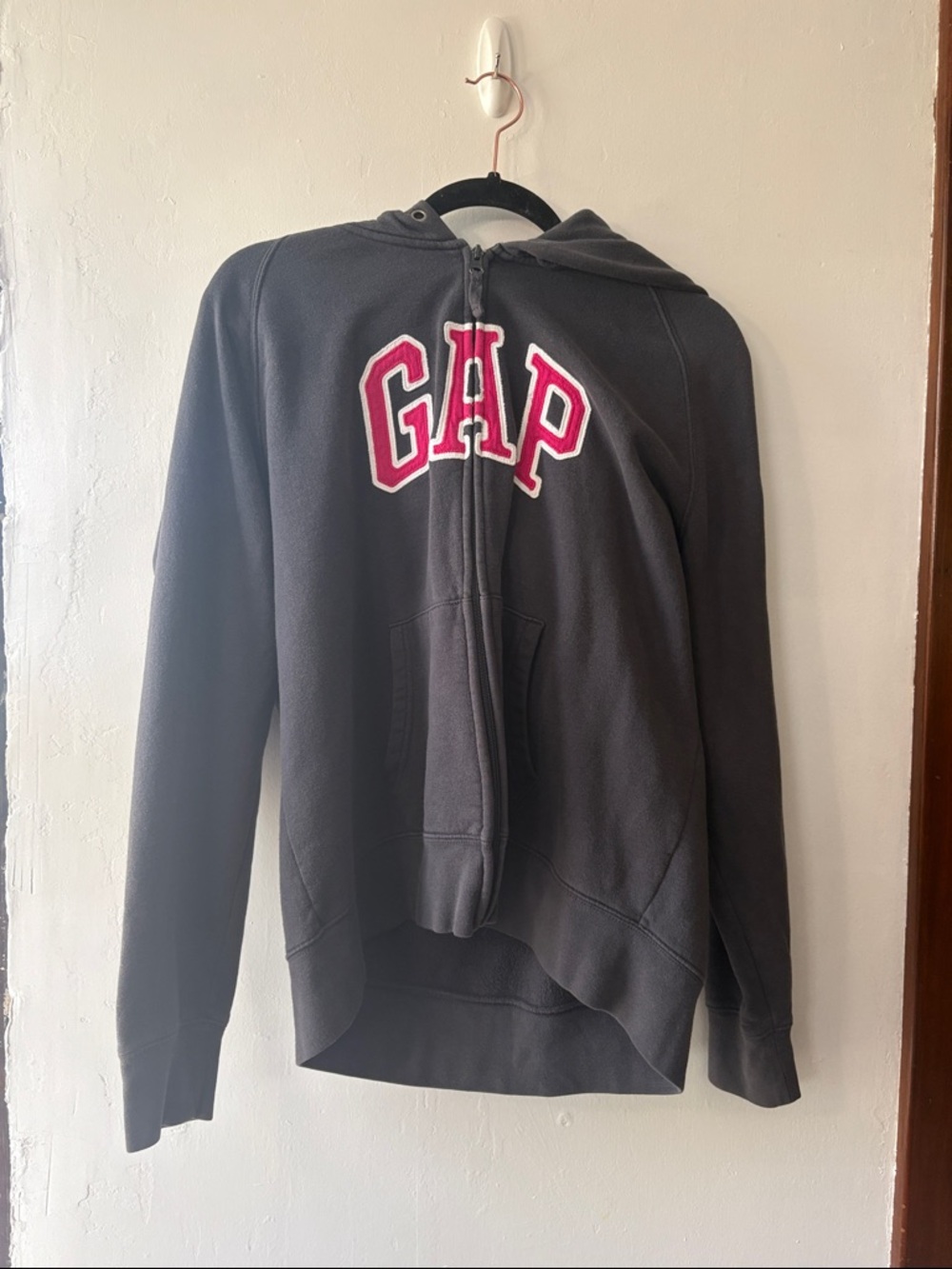GAP Dark Gray Full-Zip Hoodie with Pink Logo